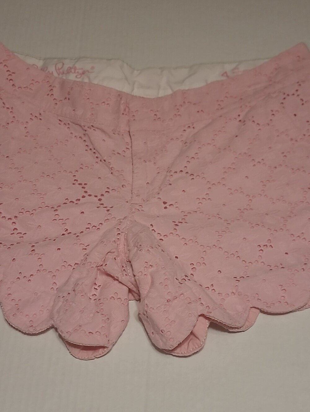 Lilly Pulitzer Baby Pink Eyelet Scallop Hem Shorts